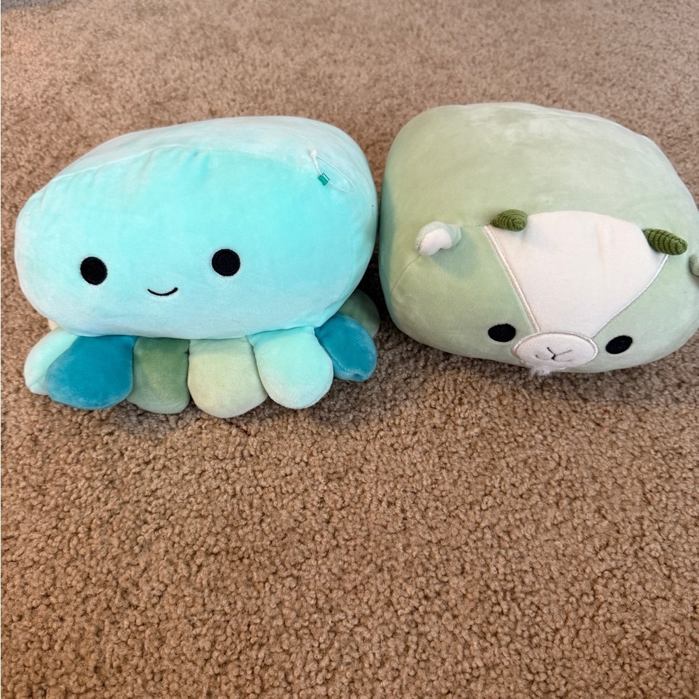 Squishmallows Mint Green Octopus and Light Green Animal Plush Duo